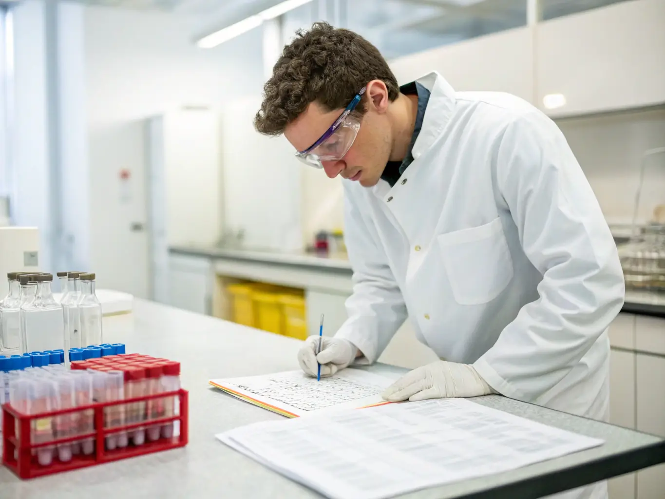 A focused image of a scientist in a lab coat reviewing regulatory documents, symbolizing the importance of regulatory compliance in laboratory medicine.